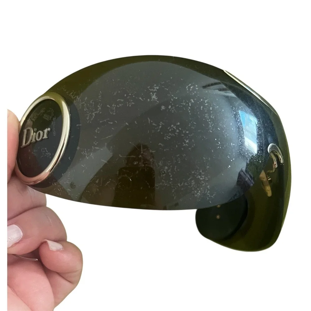 Christian Dior Vintage Shield Sunglasses Y2K Oversized Wrap Logo Medallion Black